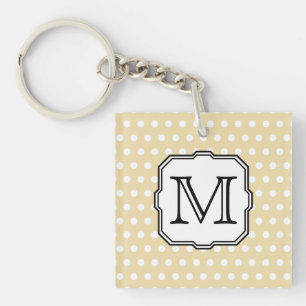 Uw brief. Aangepast monogram. Beige Polka Dot. Sleutelhanger
