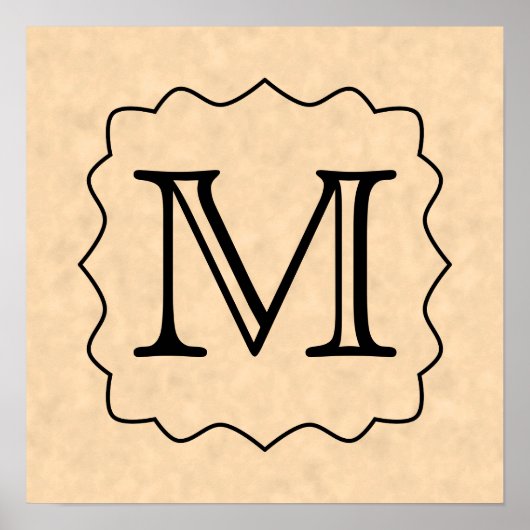 Uw brief. Aangepast monogram. Zwart en perkament Poster (Voorkant)