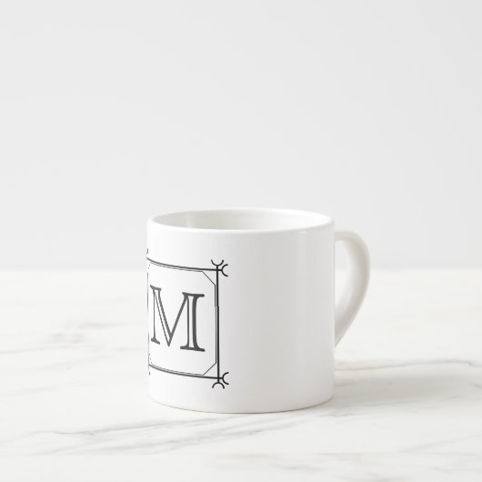 Uw brief. Aangepast monogram. Zwart en wit Espresso Kop (Voorkant rechts)