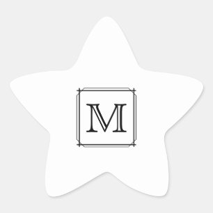 Uw brief. Aangepast monogram. Zwart en wit Ster Sticker