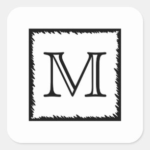 Uw brief. Aangepast monogram. Zwart en wit Vierkante Sticker