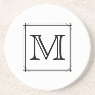 Uw brief. Aangepast monogram. Zwart en wit Zandsteen Onderzetter