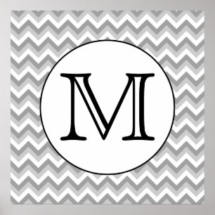 Uw brief. Gray Zigzag Pattern Monogram. Poster
