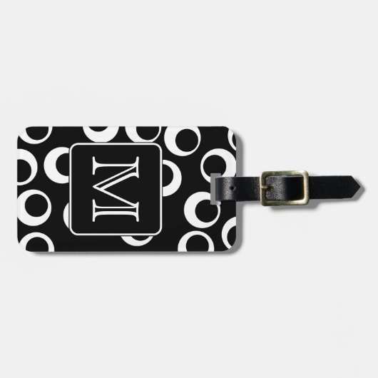 Uw brief. Zwart-wit monogram. Fun Pattern Bagagelabel (Voorkant horizontaal)
