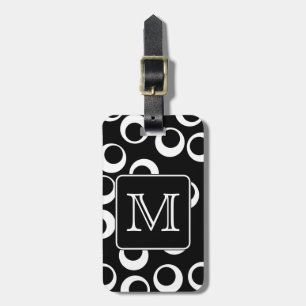 Uw brief. Zwart-wit monogram. Fun Pattern Bagagelabel