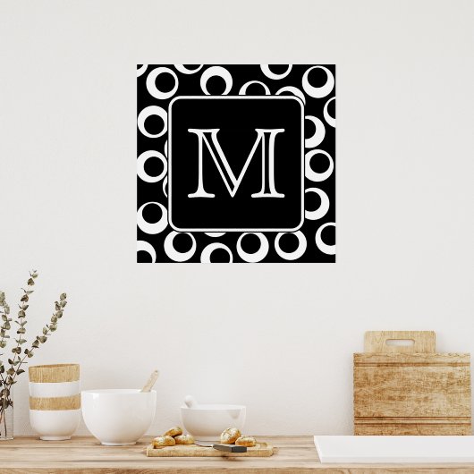 Uw brief. Zwart-wit monogram. Fun Pattern Poster (Keuken)