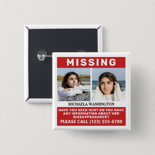 UW Button "MISSING PERSON" VOOR Foto's en tekst (Voorkant /achterkant)
