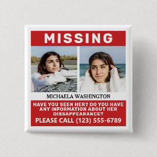 UW Button "MISSING PERSON" VOOR Foto's en tekst