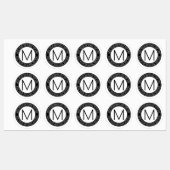 Uw cirkelvormige tekst & monogram | Waterdicht B&W Labels (Vel)