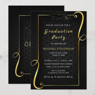 Uw Design Gold Black Afstudeerder Invitations Sjab