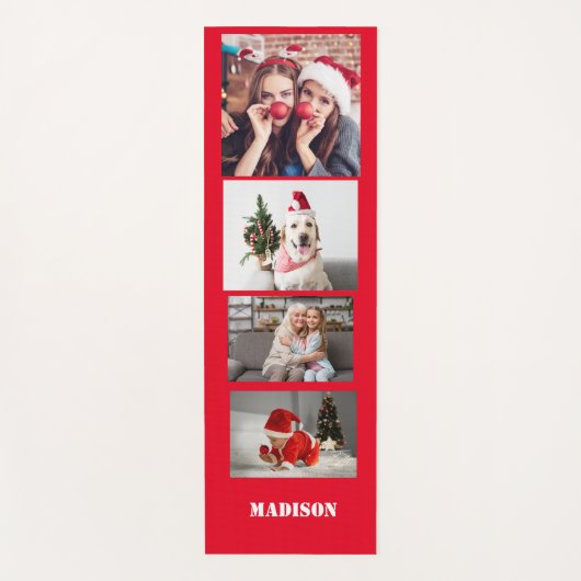 Uw eigen 4 foto's collages, aangepaste naam & kleu yogamat (Voorkant)