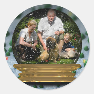 Uw eigen foto in een Lijst Snowglobe! - Ronde Sticker