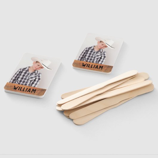 Uw eigen foto Rustic Wood Monogram Afstuderen Handwaaier (Niet-gemonteerd)