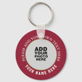 uw eigen naam, tekst en foto op rood sleutelhanger (Achterkant)