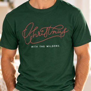 Uw familienaam in moderne kerstscript t-shirt
