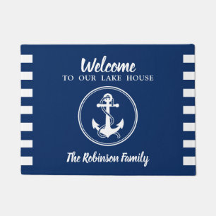 Uw familienaam Lake House Anchor & Rope Deurmat
