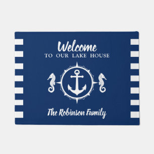 Uw familienaam Lake House Seahorse Anchor Deurmat