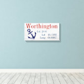 Uw familienaam Latitude en lengte Canvas Afdruk (Insitu (Houten vloer))