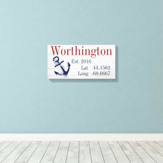 Uw familienaam Latitude en lengte Canvas Afdruk (Insitu (Houten vloer))