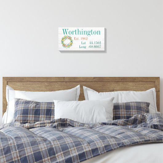 Uw familienaam Latitude en lengte Canvas Afdruk (Insitu (Slaapkamer))
