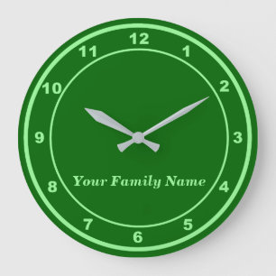 Uw familienaam op groene ronde wandklok grote klok