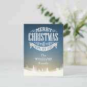 Uw familienaam vrolijk kerstfeest wintersneeuw scè briefkaart (Staand voorkant)