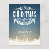 Uw familienaam vrolijk kerstfeest wintersneeuw scè briefkaart (Voorkant)