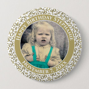 Uw foto 100e nummer Patroon Goud/Wit Ronde Button 4,0 Cm