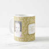 Uw foto 100th Birthday Gold Number Pattern Koffiemok (Voorkant links)