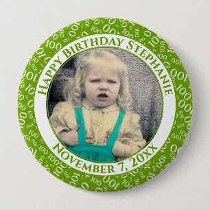 Uw foto 100th Birthday Number Pattern Groen Ronde Button 4,0 Cm