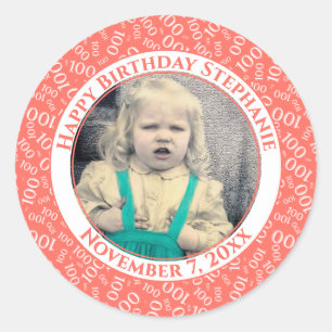 Uw foto 100th Birthday Number Pattern Koraal Ronde Sticker