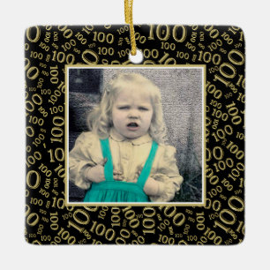 Uw foto: 100th Number Pattern Gold en Black Keramisch Ornament