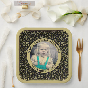 Uw foto 35 Willekeurig Getal Patroon Zwart/Goud Papieren Bordje