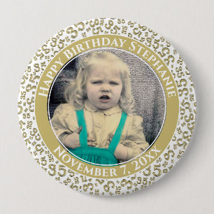 Uw foto 35th Birthday Number Pattern Goud Ronde Button 4,0 Cm