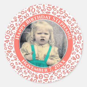 Uw foto 40e willekeurige nummer patroon koraal ronde sticker