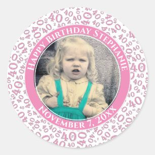 Uw foto 40e willekeurige nummer patroon roze ronde sticker