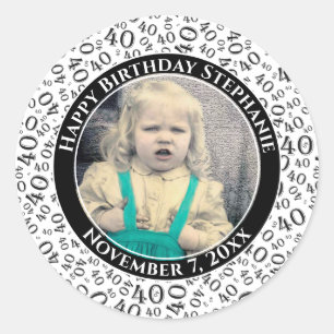 Uw foto 40e willekeurige nummerpatroon zwart ronde sticker