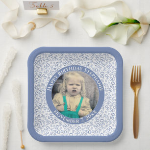 Uw foto 50 Willekeurig Getal Patroon Blauw/Wit Papieren Bordje