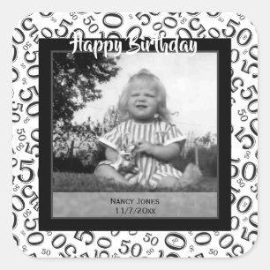 Uw foto:  50th Number Pattern Black and White Vierkante Sticker