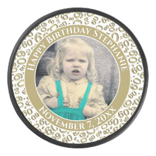 Uw foto 60e willekeurige nummerpatroon goud / wit hockey puck