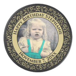 Uw foto 60e willekeurige nummerpatroon zwart/goud hockey puck