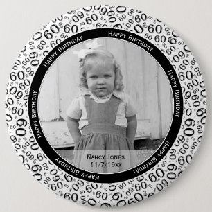Uw foto: 60th Number Pattern Black and White Ronde Button 6,0 Cm