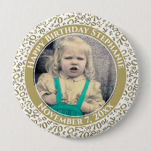Uw foto 70e verjaardag nummer patroon - Goud Ronde Button 4,0 Cm