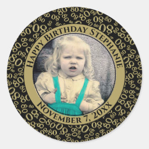 Uw foto 80e willekeurig nummerpatroon Zwart/Goud Ronde Sticker