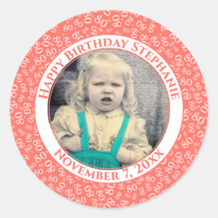 Uw foto 80th Birthday Number Koraal/wit 80 Ronde Sticker