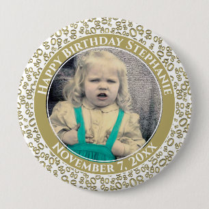 Uw foto 80th Birthday Number Pattern Gold/White Ronde Button 4,0 Cm