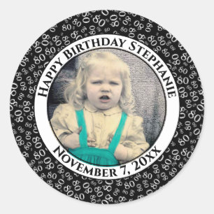 Uw foto 80th Birthday Number Zwart/wit 80 Ronde Sticker