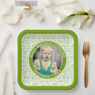 Uw foto 85 Willekeurig Getal Patroon Groen/Wit Papieren Bordje