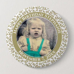 Uw foto 85e verjaardag Nummer Patroon Goud/wit Ronde Button 4,0 Cm