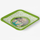 Uw foto 90 Willekeurig Getal Patroon Groen/Wit Papieren Bordje (Gebogen)